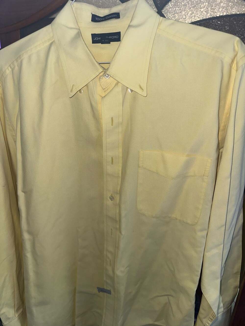 John Ashford Men's 100% Cotton Long Sleeve Button Down Shirt Pale Yellow